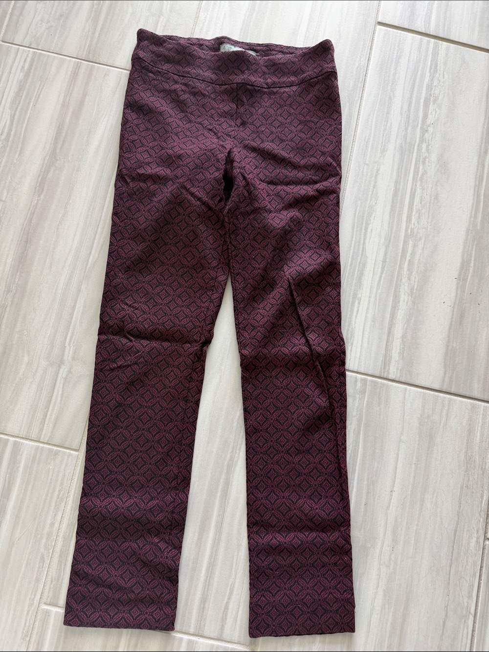 Straight Leg Women's Pants in Burgundy Pattern